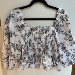 Rachel Parcell Black and White Floral Blouse